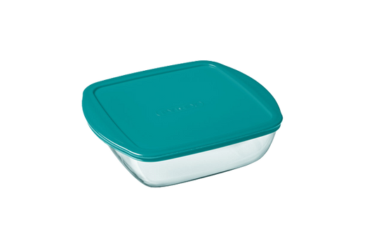 Cook & Store - Plat carré en verre avec couvercle bleu canard - compatible air fryer*