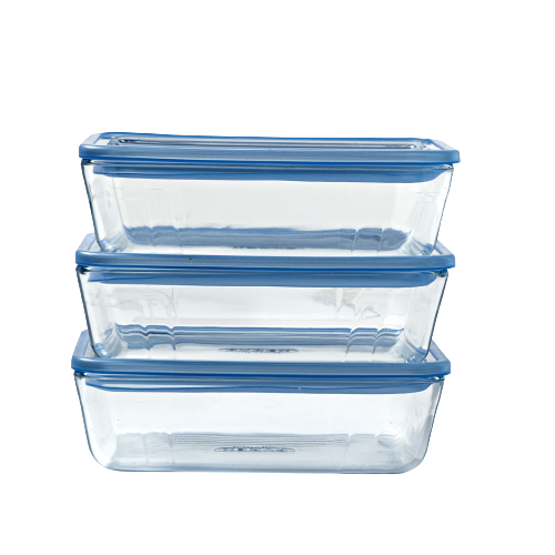 Zero Plastic - 3er-Set Vorratsdosen mit rechteckigem Glasdeckel
