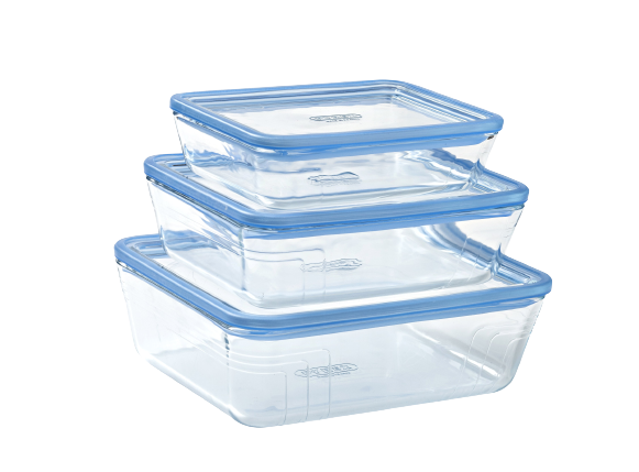 Zero Plastic - Set de 3 boites de conservation avec couvercle en verre rectangulaire