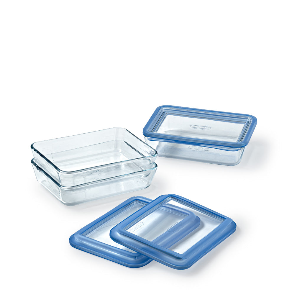Zero Plastic - 3er-Set Vorratsdosen mit rechteckigem Glasdeckel