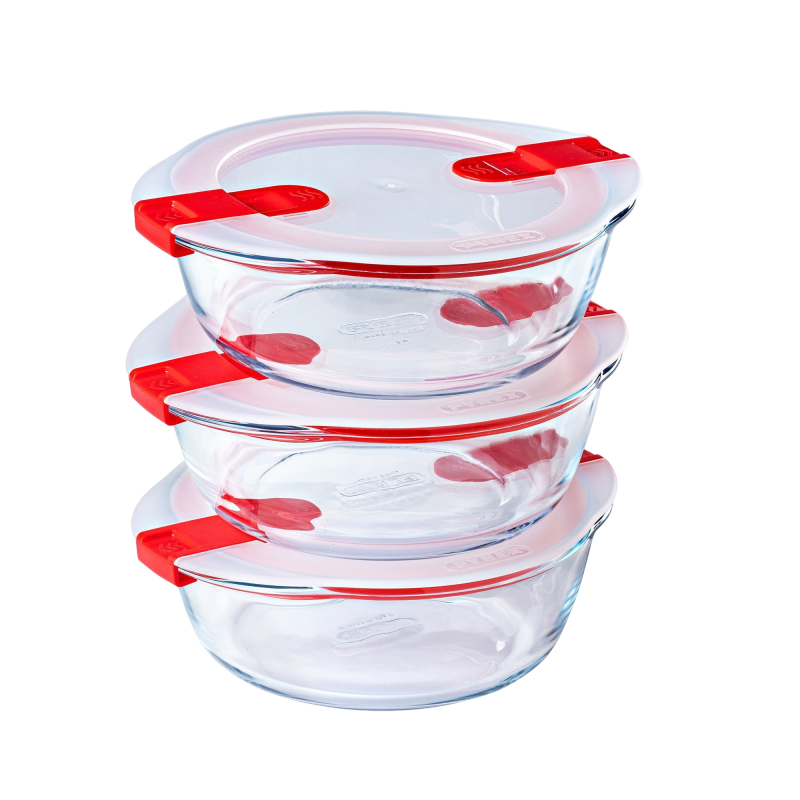 Lot de 3 lunchbox en verre avec couvercle à valves vapeur - multi forme -Cook & Heat