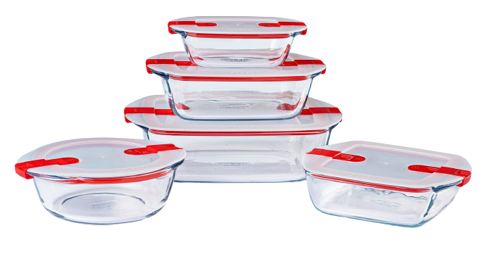 Cook&Heat - Lot de 5 boites de conservation en verre avec couvercle à valves vapeur