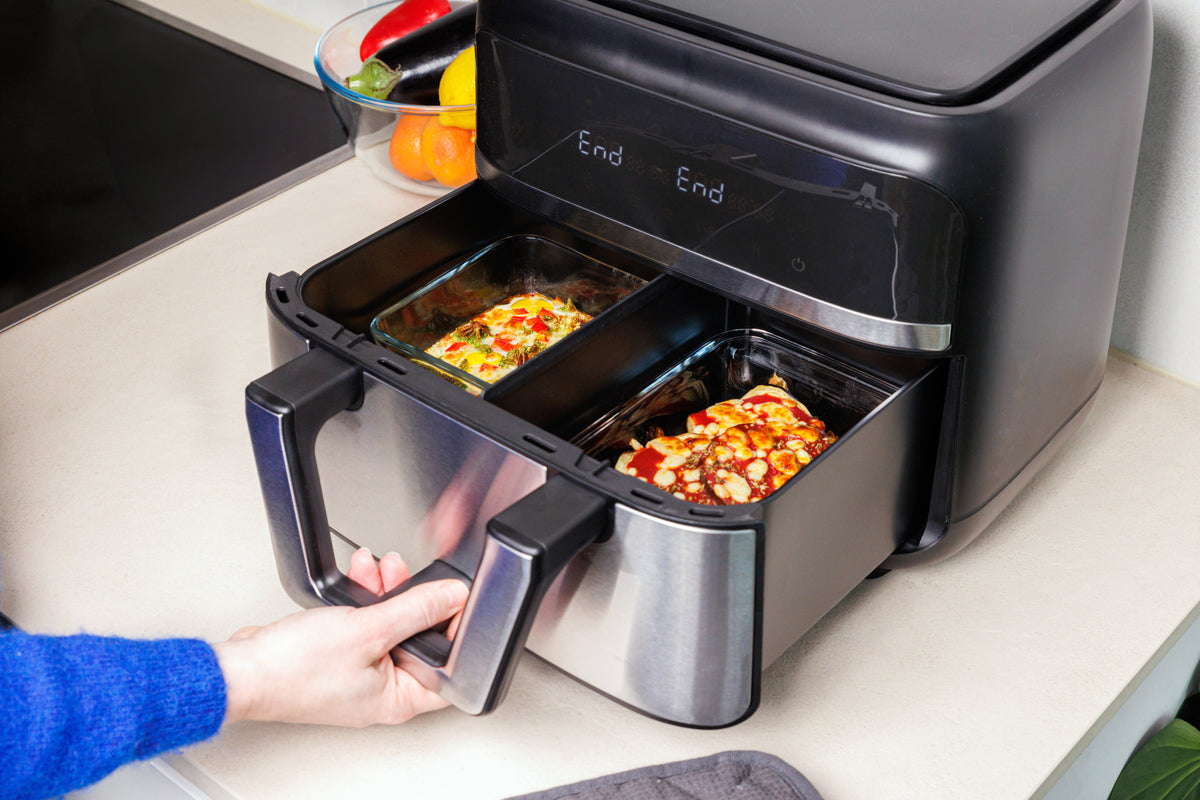 Rechteckige Glasschale, die mit dem Air Fryer kompatibel ist