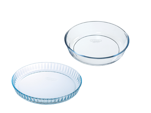 Lot de 2 moules à pâtisserie en verre - Moule à manqué + Moule à tarte