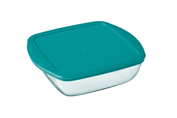 Cook & Store - Plat carré en verre avec couvercle bleu canard - Cook & Store